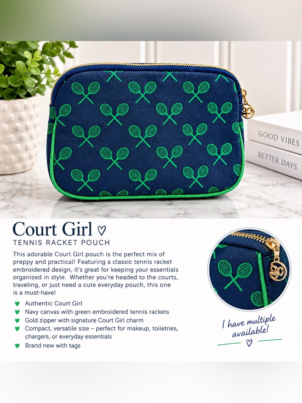 🎾 Court Girl Tennis Racket Print Zipper Pouch
